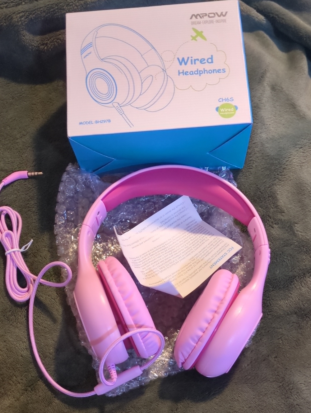 MPOW Pink Wired Headphones - Comfortable On-Ear Stereo Kids